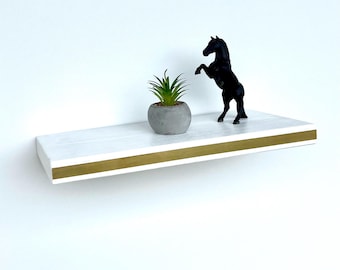 White Oak shelf with brass strip, Modern custom floating shelf