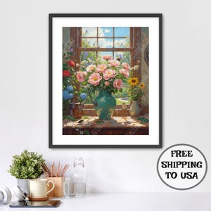 Cottage Window Reverie | Floral & Botanical | Premium [Metal/Canvas/FineArtPaper/Framed] Wall Art Print | Modern Home Decor | Ready to Hang