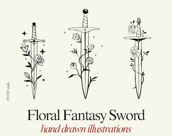 Floral Sword SVG Fantasy Sword SVG Magic SVG Digital Download Mystical Svg Fantasy Book Flowers Svg Sword Clipart Cricut Svg Bundle Pirate