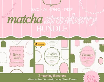 Oval wavy Frame SVG Bundle squiggle frame scallop border SVG scalloped Decorative Frames Marco Ondulado preppy Wavy pink bow invitation