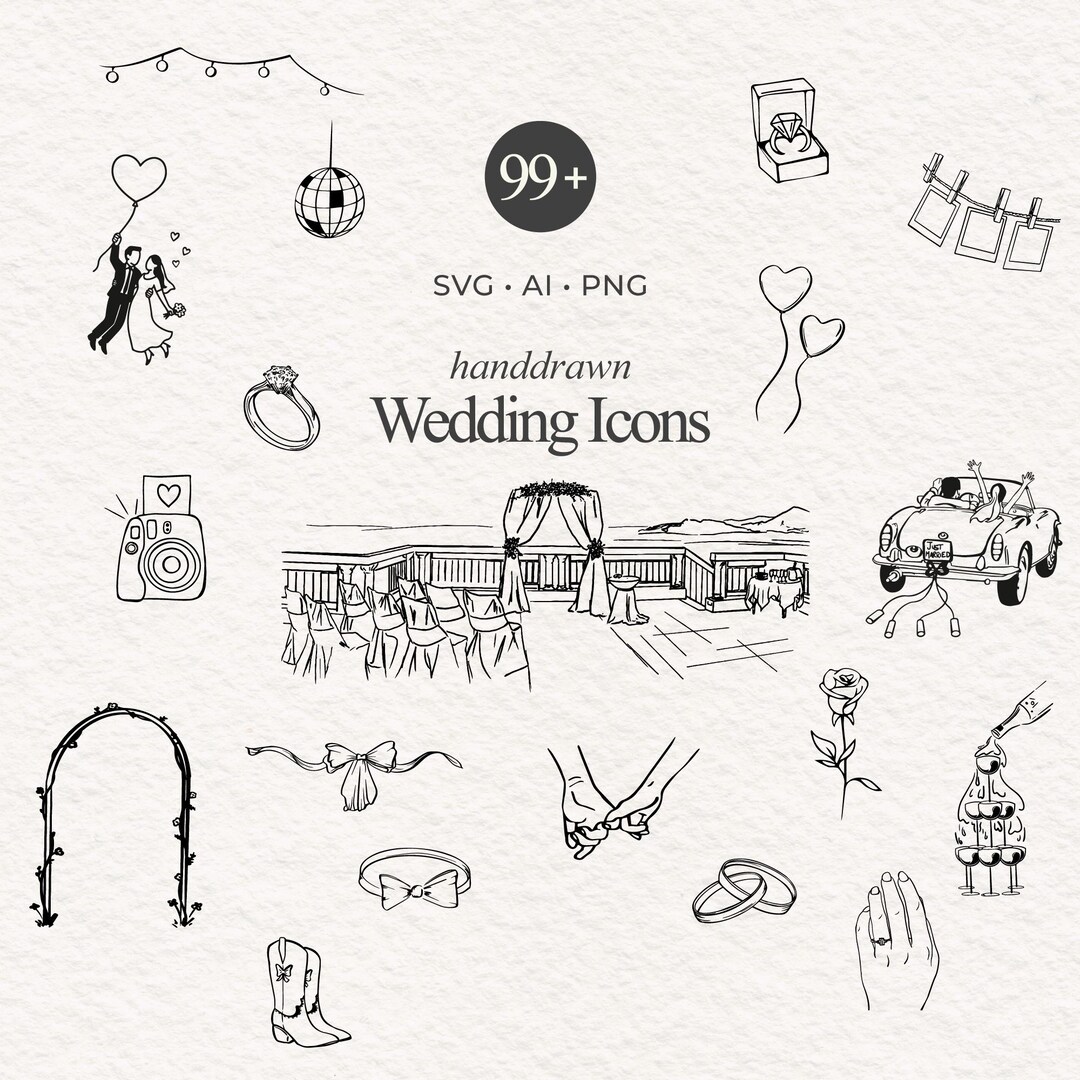 Wedding Timeline Illustration Bundle Set 99 Hand Drawn SVG PNG JPG Icon ...