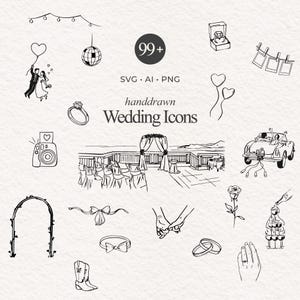 Wedding Timeline Illustration Bundle Set 99 Hand Drawn SVG PNG JPG Icon Black Clipart scribble Weddings invite Line Art Icons wavy frame svg