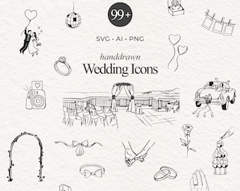 Wedding Timeline Illustration Bundle Set 99 Hand Drawn SVG PNG JPG Icon Black Clipart scribble Weddings invite Line Art Icons wavy frame svg