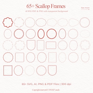 65 Coral Scallop Frames SVG Bundle | Hand-Drawn Wavy Borders | Preppy Label & Squiggle Frame Set | Vintage Decorative Frames | Oval Round Square Clipart A stunning collection of 65+ hand-drawn scallop frames and wavy borders in modern coral tones — including oval, round, square, baroque, scalloped & squiggle frames. Perfect for invites, labels, stickers, logos & vintage stationery. Includes SVG, PNG, AI & PDF. Fully editable & easy to recolor.