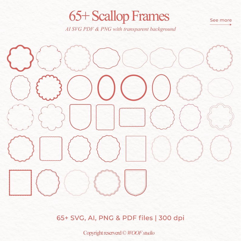 65 Coral Scallop Frames SVG Bundle | Hand-Drawn Wavy Borders | Preppy Label & Squiggle Frame Set | Vintage Decorative Frames | Oval Round Square Clipart A stunning collection of 65+ hand-drawn scallop frames and wavy borders in modern coral tones — including oval, round, square, baroque, scalloped & squiggle frames. Perfect for invites, labels, stickers, logos & vintage stationery. Includes SVG, PNG, AI & PDF. Fully editable & easy to recolor.