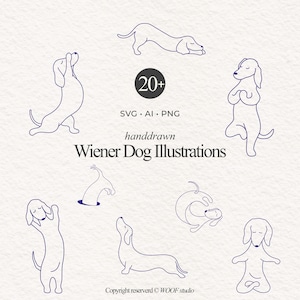 20 minimale einzeilige Dackel Illustrationen | Art Collection, einzelne Würstchen Clipart, Canva Formen, Dackel Print Bundle- Cricut Digital