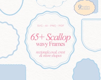 Wavy Frame Set scalloped oval frame scallop border SVG scalloped svg Decorative Frames Marco Ondulado preppy Clipart drawn whimsical Borders