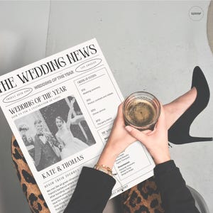 Classy large Wedding Newspaper, folded Newspaper + games (and keys) | Signature Drinks,  folded Printable Wedding Newspaper Program Template