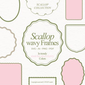 Oval Frame Set scalloped frame scallop border SVG scalloped svg Decorative Frames Marco Ondulado preppy Wavy Clipart drawn whimsical Borders