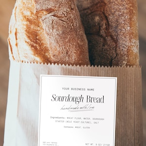 Ingredient Label Sourdough Bread Card Editable Cottage Food Label custom Sticker Canva Template PNG Download Canva Law Label Cottage Sticker
