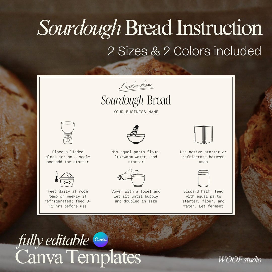 Printable Sourdough Starter Care Card Guide Canva Template Sourdough