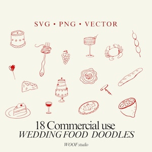 Whimsical Wedding Food Doodle Hand Drawn Wedding Illustration Bundle Set SVG PNG Icon Black Clipart scribble Weddings invite Line Art Icons