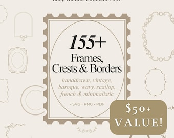 Baroque Frames SVG Vintage Antique Frame Bundle Set Clipart Handdrawn Borders Clipart PNG Whimsical Wedding Crest Invitation Drawn Monogram