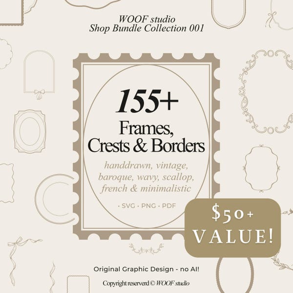Barock Rahmen SVG Vintage Antik Rahmen Bundle Set Clipart Handgezeichnet Borders Clipart PNG wunderlich Hochzeit Crest Einladung Gezeichnet Monogramm
