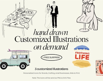 Custom Hand-Drawn Illustrations – Personalized Icon Bundle (Digital) for Brands, Crafting, small Businesses, Web & Print