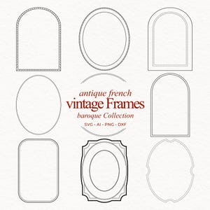 baroque Frames SVG Clipart Vintage Antique Frames Set, Handdrawn Borders Clipart PNG Whimsical Wedding Crest Invitation Hand Drawn Monogram