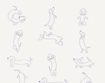 minimal single one line Wiener Dog Illustrations  | Art Collection, Sausage clipart, Canva shapes, Dachshund Print Bundle - Cricut, Digital