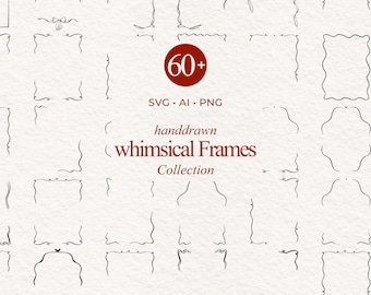 Hand Drawn Frames SVG Bundle, Handdrawn Borders Clipart Doodle Frames PNG Wavy Squiggle Border Whimsical Frames Wedding Invitation Border