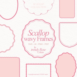 Oval ramuppsättning dekorativa ramar SVG Marco Ondulado preppy vågig ram pilgrimsmussla Clipart gränser Clipart PNG ritad krumelur nyckfull kant
