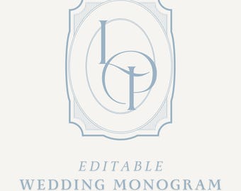 Wedding Monogram Template Canva Printable Wedding Logo Custom Couple Initials Elegant Wedding Design Unique Monogram Invitation Editable