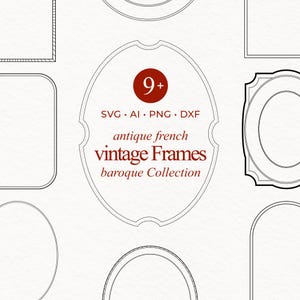Vintage Antique Frames Set, baroque Frames SVG Clipart Handdrawn Borders Clipart PNG Whimsical Wedding Crest Invitation Hand Drawn Monogram