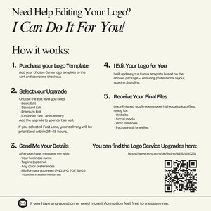 Too busy or unsure how to edit the template?
I can customize your logo FOR YOU and deliver all final files.
➜ Add the Custom Edit Service here: https://www.etsy.com/de/listing/4418285025/