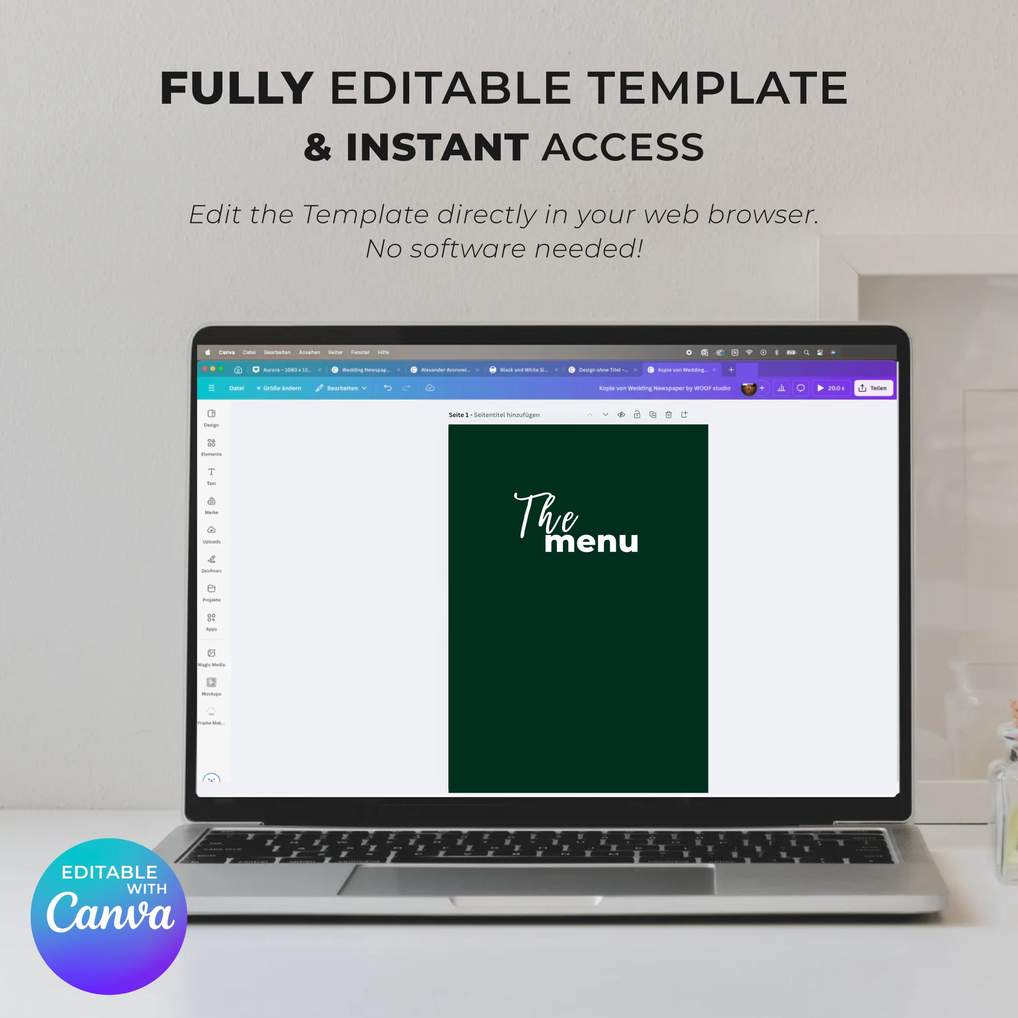 Green Menu Card - Editable Canva Menu Template, Customizable Bar & Food ...