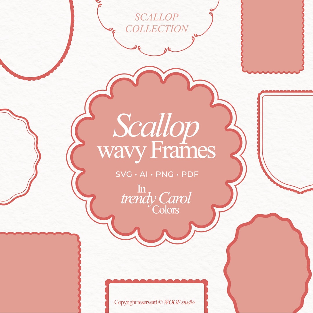 Wavy Frame Decorative Frames SVG Coral Preppy Vintage Scallop Set ...