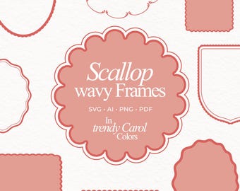 Wavy Frame Decorative Frames SVG coral preppy Vintage Scallop Set Clipart Borders Clipart PNG Invite Drawn bubble squiggle whimsical border