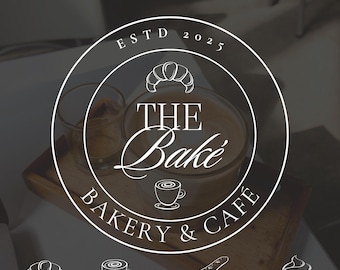 Bakery and Café Logo Template | Editable Canva Branding Kit | Coffee Shop Logo Design Café Branding Croissant Logo Pastry Shop SVG Template