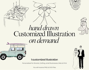 Custom Hand-Drawn Illustration – Personalized Icon Bundle (Digital) for Brands, Crafting, small Businesses, Web & Print Doodle App