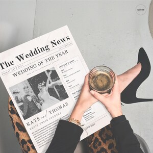 Classy large Wedding Newspaper, folded Newspaper + games (and keys) | Signature Drinks,  folded Printable Wedding Newspaper Program Template