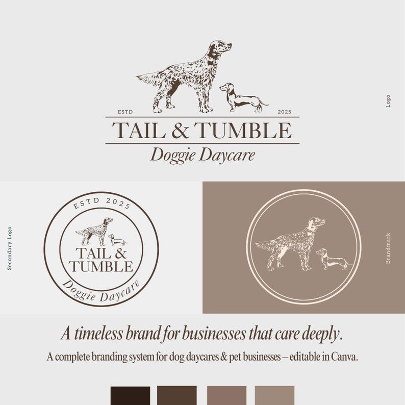 🐾 Doggie Daycare Logo Template – Editable Canva Branding Kit for Pet Businesses 🐾
Looking for doggie daycare logo help that looks polished, professional, and playful? This fully editable Canva template is the perfect branding solution for your dog business – whether you're starting a dog walking service, a dog groomer shop, or a cozy doggie daycare.

Doggie Daycare Logo help Dog Walking Logo Dog Logo Dog Groomer SVG Dog Groomer Logo Dog business logo dog business Doggie Daycare Logo