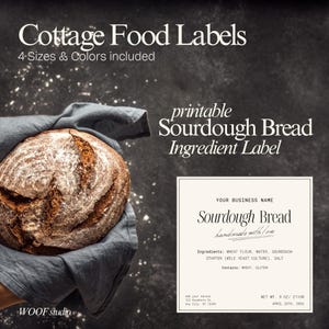 Sourdough Ingredient Label Card Sourdough Bread Made On & Made By Ingredient Label Card Cottage Food Label custom Sticker Dough editable