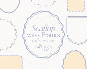 Baby Announcement PNG Frame Bundle SVG squiggle border sign invite scallop boarder oval Decorative Frames preppy wavy Pink card bow