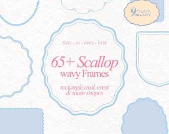Oval Frame Set 65 Decorative Frames SVG Marco Ondulado preppy Wavy Frame Scallop Clipart Borders Clipart PNG Drawn squiggle whimsical Border