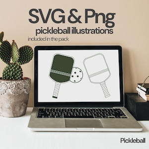 Pickleball SVG & PNG Illustrations  | Retro trendy Pickleballer Paddle Art Collection, clipart, Canva Bundle, Cut Files Cricut Pickle Ball