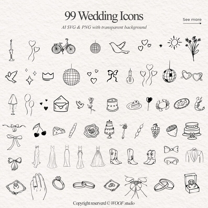 Wedding Timeline Illustration Bundle Set 99 Hand Drawn SVG PNG JPG Icon ...