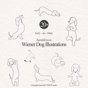 minimal one line Dackel Illustrationen | Art Collection, einzelne Wurst Clipart, Canva Formen, Dackel Print Bundle - Cricut, Digital