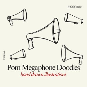 Paquete de ilustraciones de megáfono Pom Doodle, animar SVG y PNG, iconos de megáfono dibujados a mano, clip art de megáfono