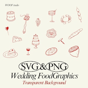Wedding Food Doodle Hand Drawn Wedding Illustration Bundle Set SVG PNG Icon Black Clipart scribble Weddings invites 18 Line Art Icons
