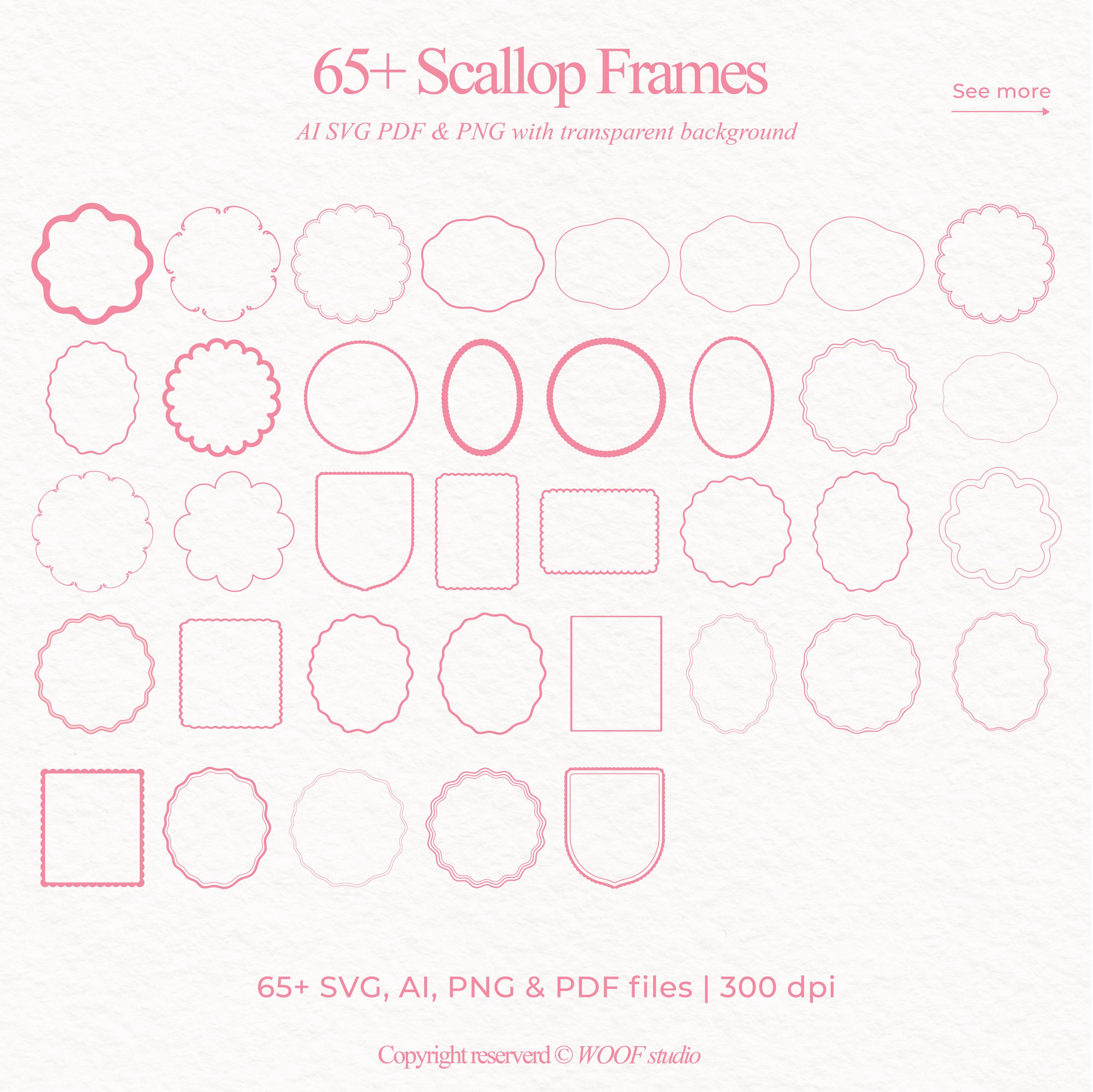 Decorative Frames SVG Bundle - Scallop Whimsical Border Set: Pink ...
