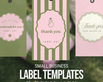 20+ Editable Thank You Gift Tag Templates for Canva | Small Business Packaging Labels | Sewing Labels | Printable Boutique Tags Preppy wavy