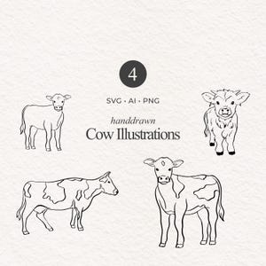 simple Cow SVG highland cow svg Cow Illustration Bundle Cow Doodle Cow Line Art Illustrations | PNG Vector Farm Animal Doodles cow clip art