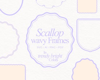 Wavy Frame Set purple scalloped oval frame scallop border SVG purple Decorative Frames Marco Ondulado preppy Clipart drawn whimsical Borders