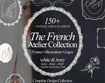 Wedding Icons SVG Bundle | Venue Illustration Clipart, Hotel Icons, Vintage Monogram Frames, French Wedding Crest & Luxury Branding Elements