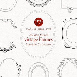 Vintage Antique Frames Set, baroque Frames SVG Clipart Handdrawn Borders Clipart PNG Whimsical Wedding Crest Invitation Hand Drawn Monogram