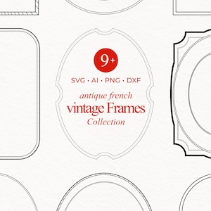 Vintage Antique Frames Set, baroque Frames SVG Clipart Handdrawn Borders Clipart PNG Whimsical Wedding Crest Invitation Hand Drawn Monogram