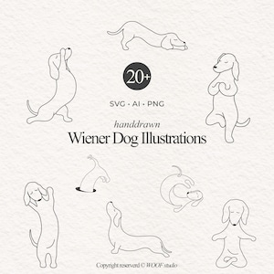 20 minimale einzeilige Dackel Illustrationen | Art Collection, einzelne Wurst Clipart, Canva Formen, Dackel Print Bundle -Cricut Digital