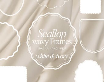 Ivory Scallop Frames SVG Bundle | Elegant Wavy Borders for Branding, Packaging, Wedding Invitations & Canva Designs